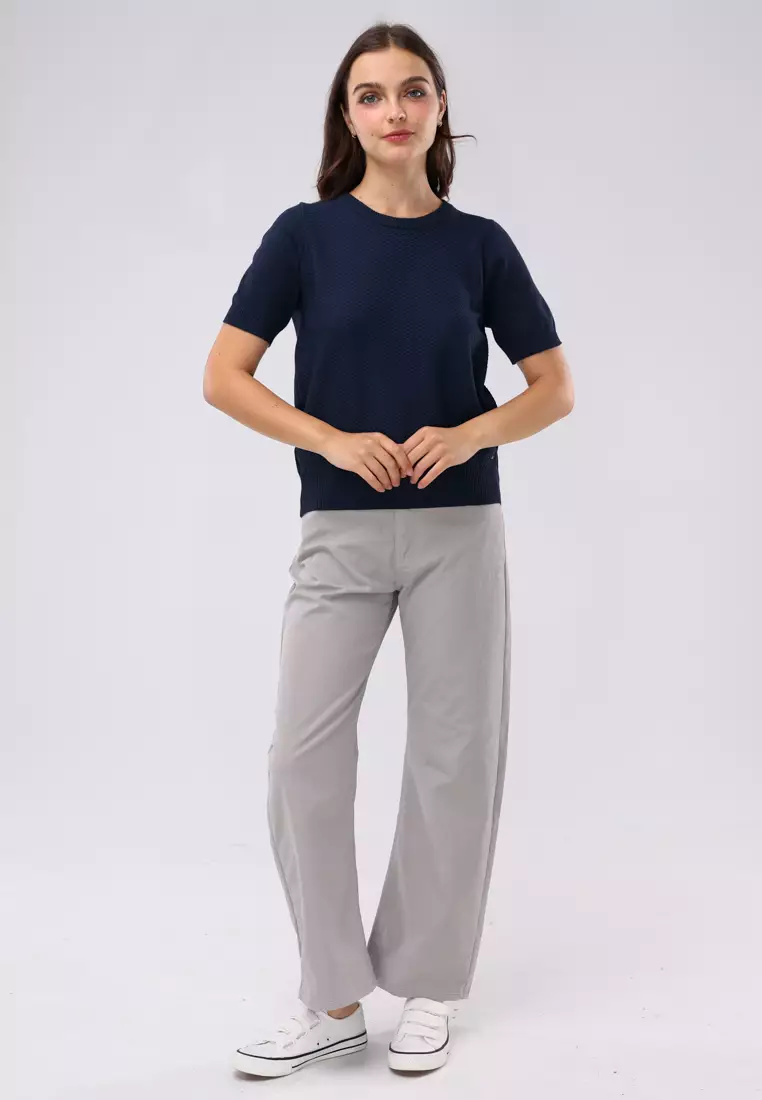 Textured Knitted Short Sleeves Blouse