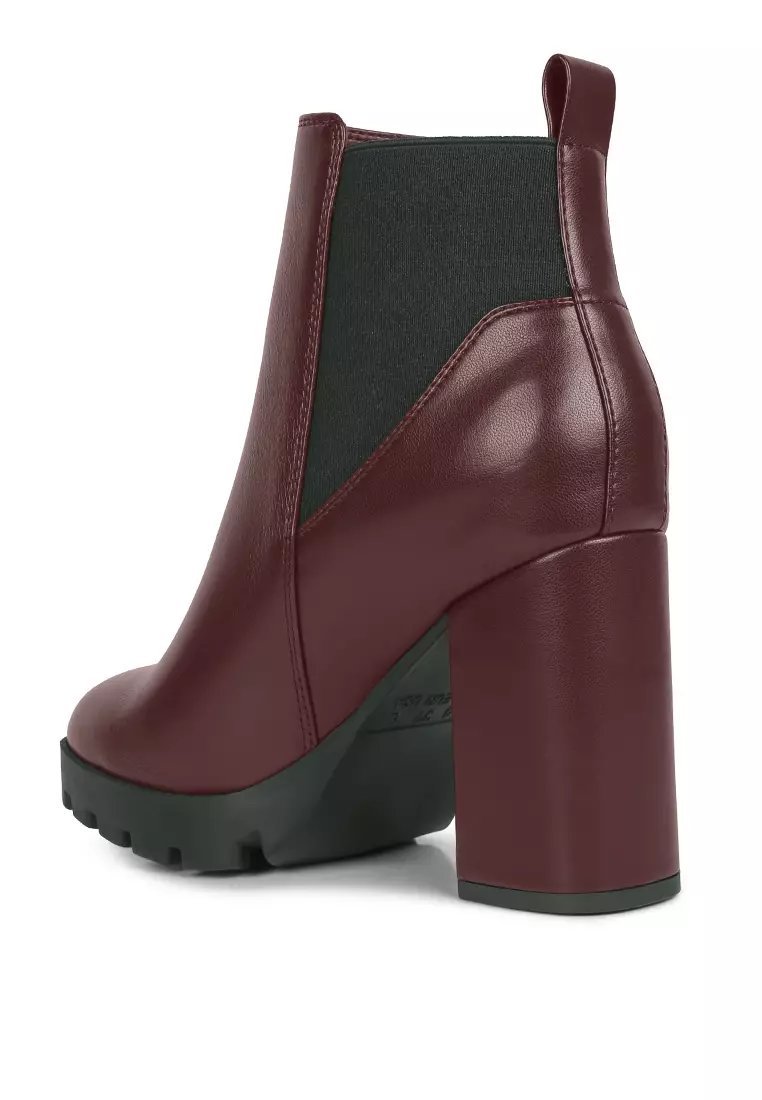 Burgundy Block Heeled Chelsea Boot