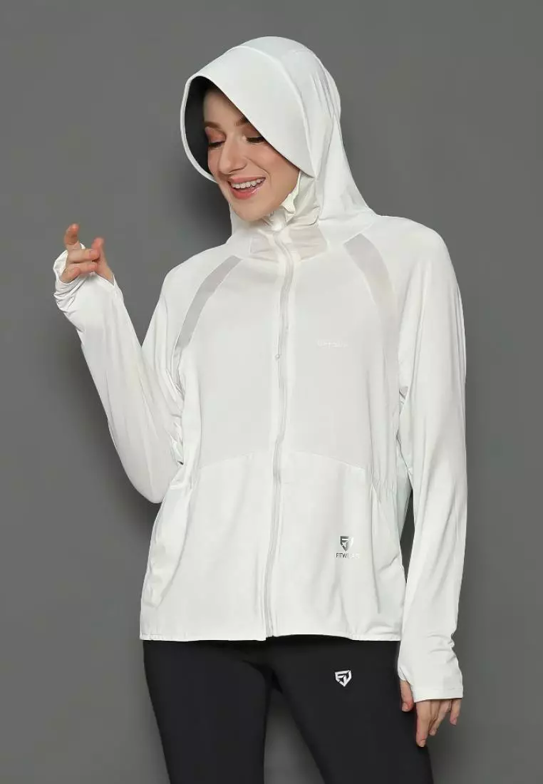 Fitwear - Jaket Olahraga Wanita DRYFIT OVERSIZE ELIZABETH UV FRONT POCKET - WHITE