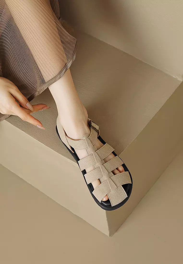 Round Toe Microfiber Leather Sandals WW8397-3