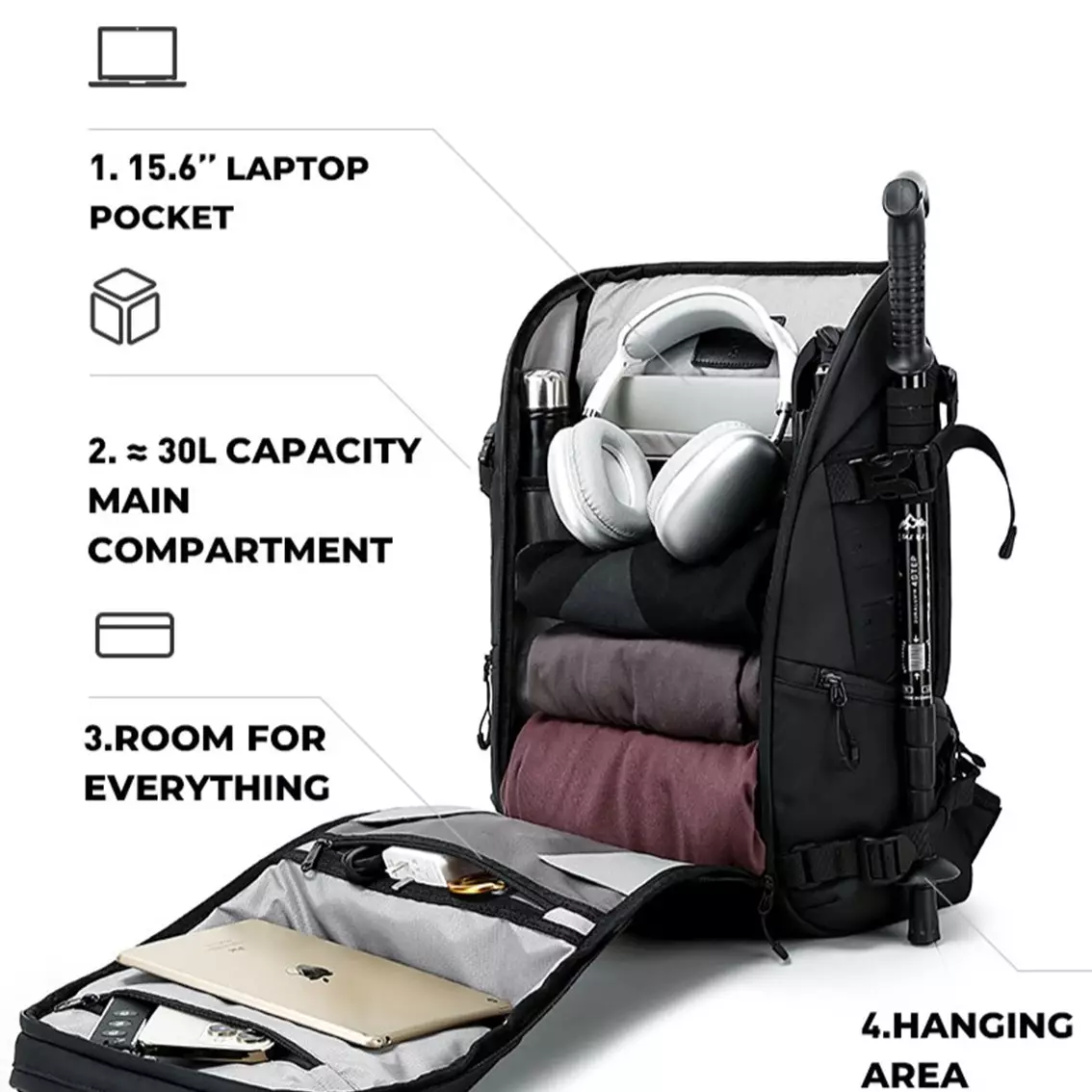 BANGE FW226 Premium Material Tas Ransel pria Laptop Kerja Backpack Pria Travel Camping Multifunction 15.6 Inch-BLACK