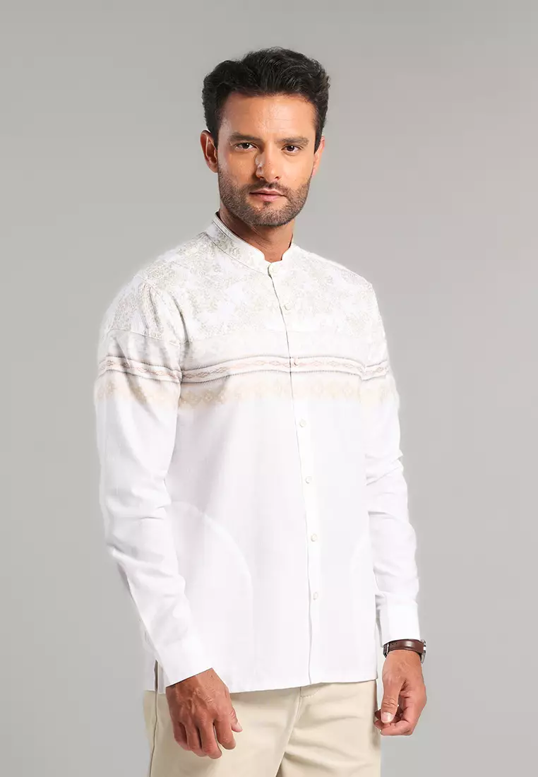 MOC x Habib Jafar Kemeja Koko Lengan Panjang Pria Habil - White