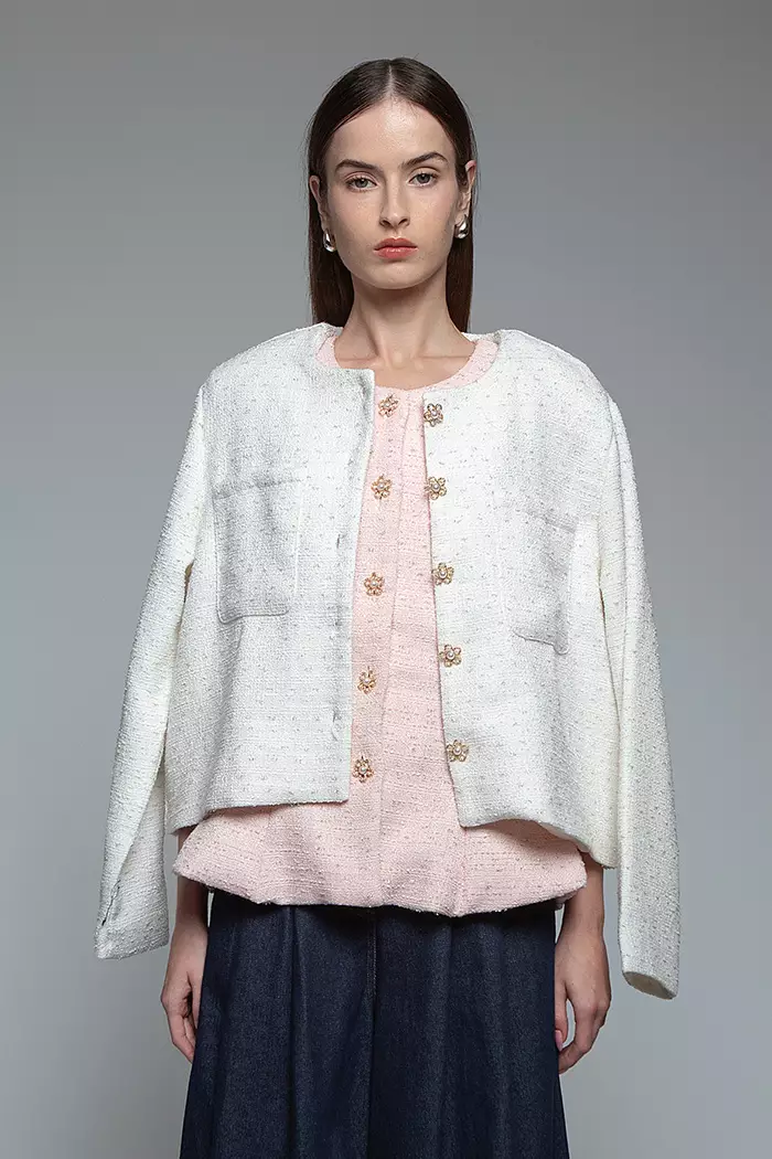 COTTONINK Studio - Atasan Blouse Wanita Pink Tweed Bell #HolidayCollection2025