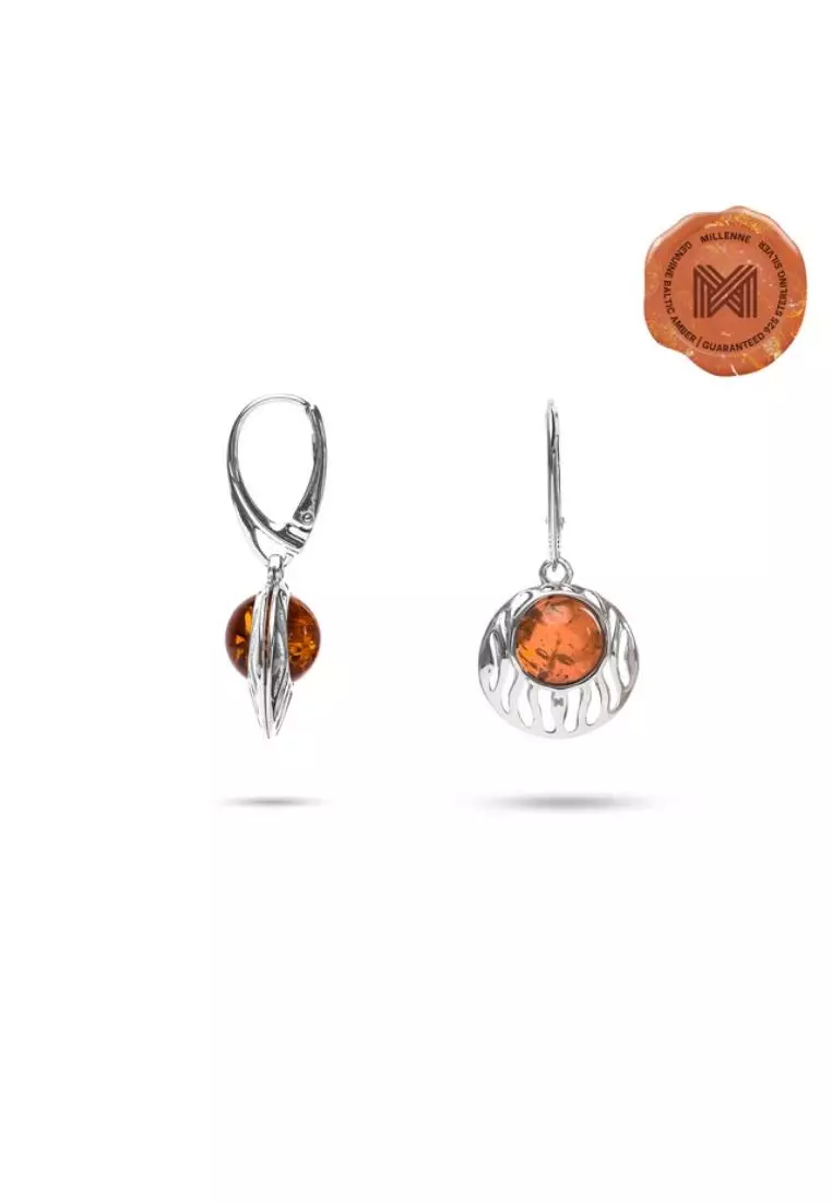 Multifaceted Baltic Amber Fringe Caged Silver Earrings with 925 Sterling Silver