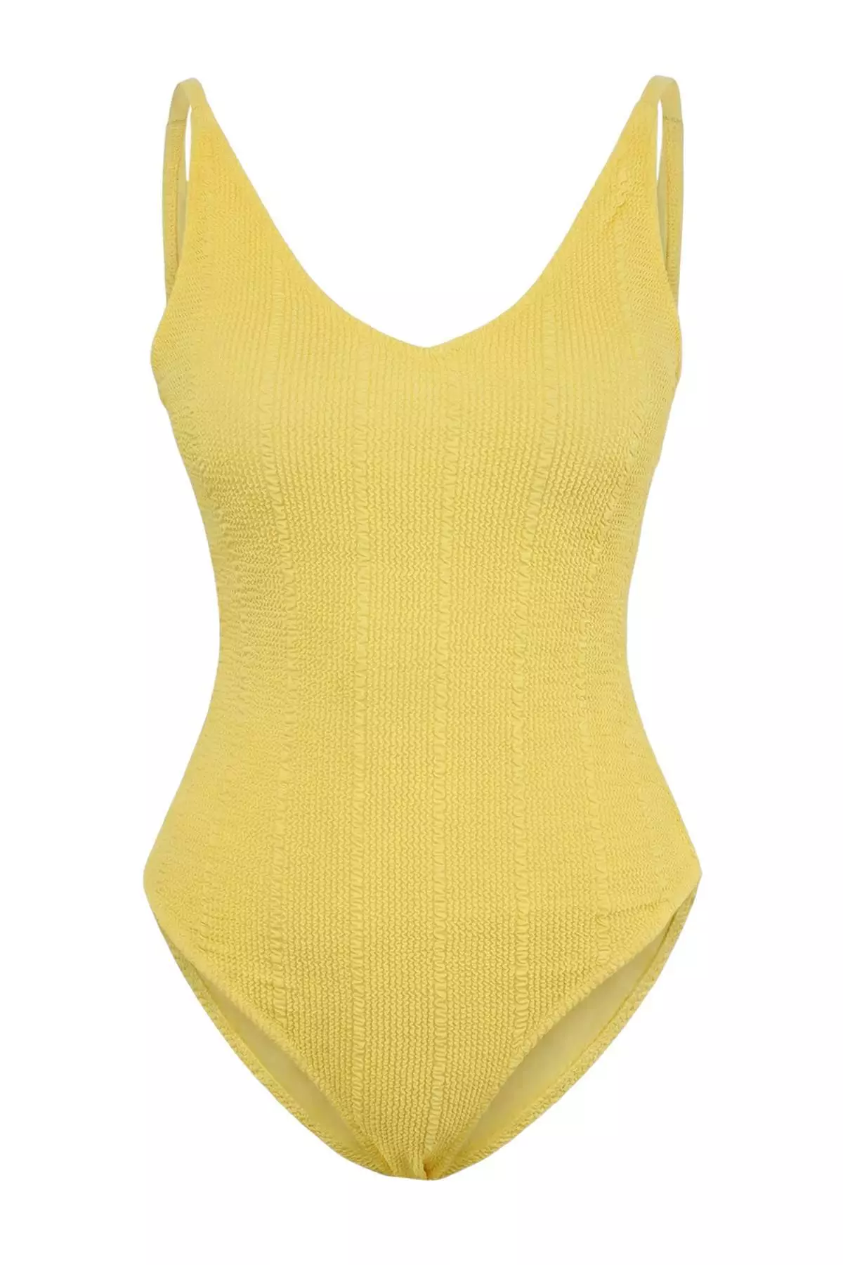 Yellow Backless V-Neck Covered Regular Swimsuit Tbess24Ma113