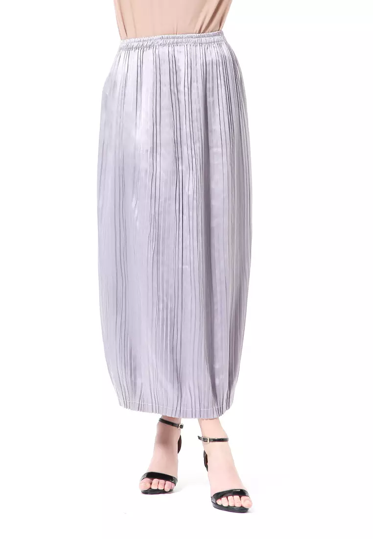 Angely Rok Plisket Rubbery Waist Fashion Wanita Simple - Silver