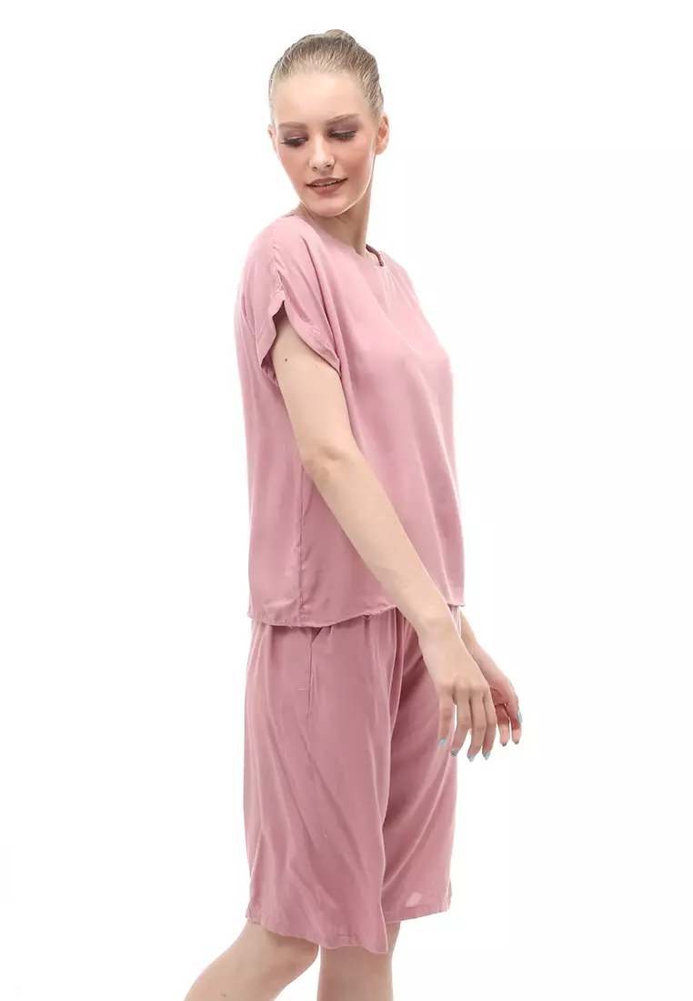 Setelan Wanita Lengan Pendek Design Simple Casual Relaxed Fit - Dusty