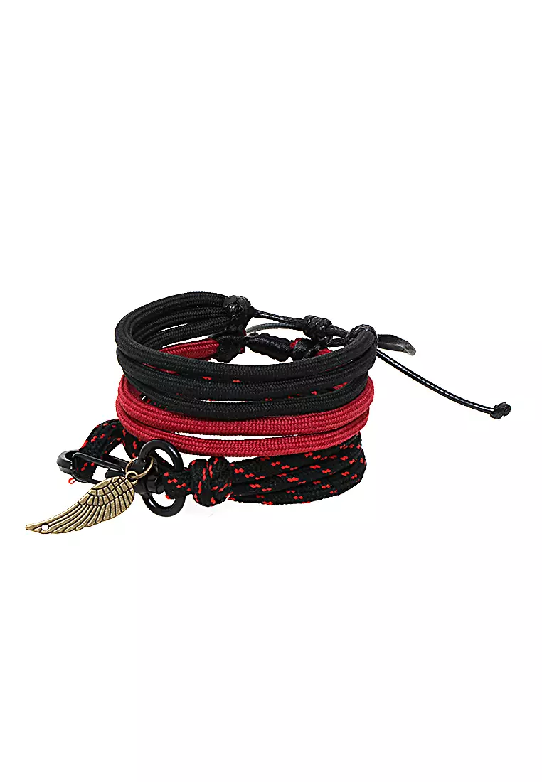 Omrish Bracelet Gelang Pria Motif Wings One Set Material Paracord ORIGINAL - Black Red