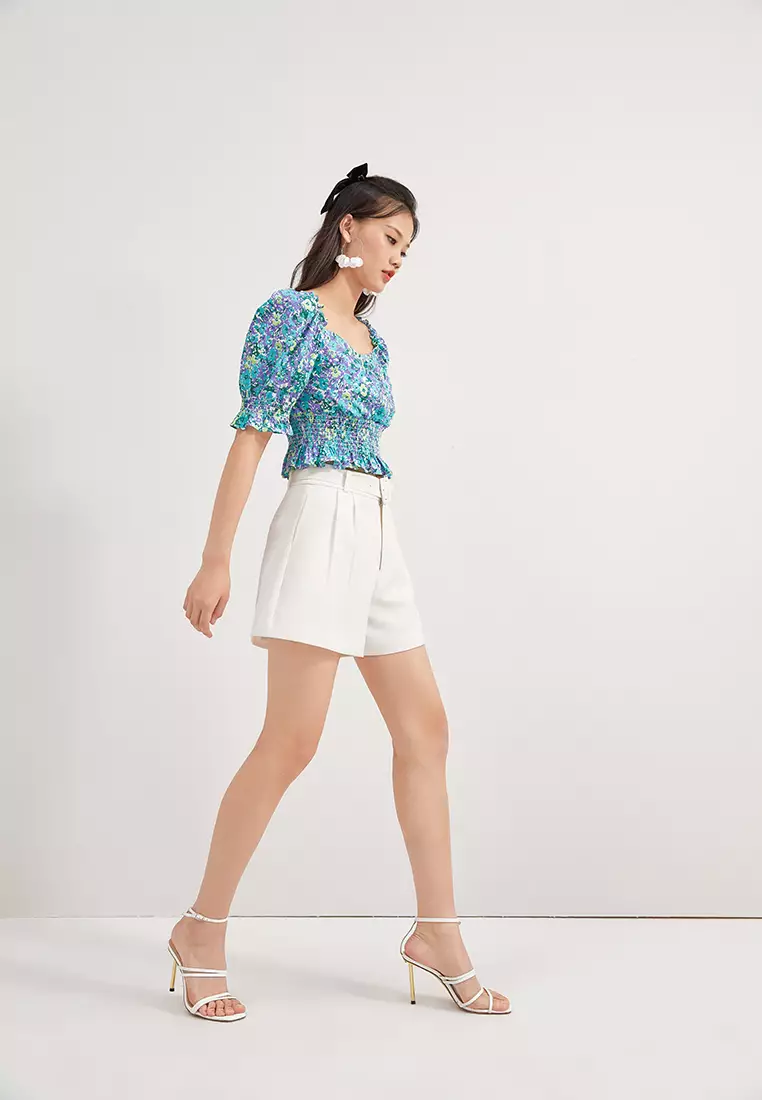 Slim Waist Square Neck Floral Crop Top