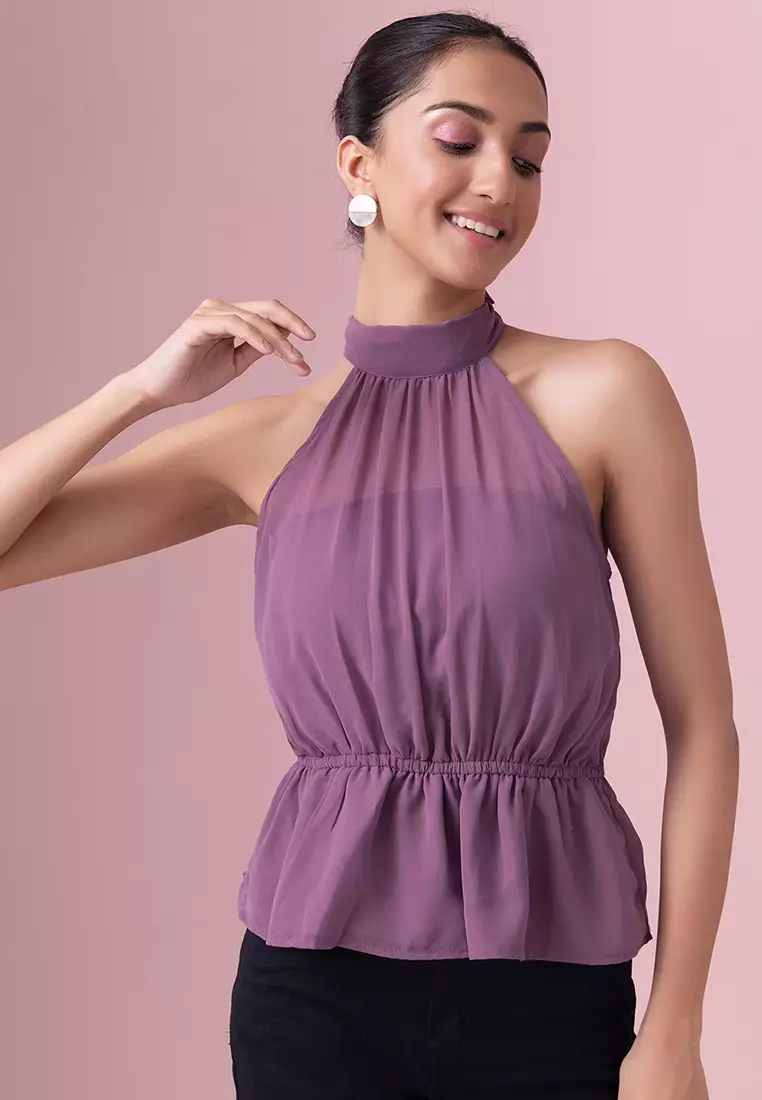 Purple high top neck blouse