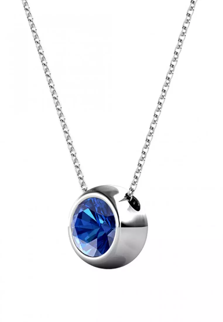 Birth Stone Moon Pendant September Sapphire - Kalung Crystal Swarovski by Her Jewellery