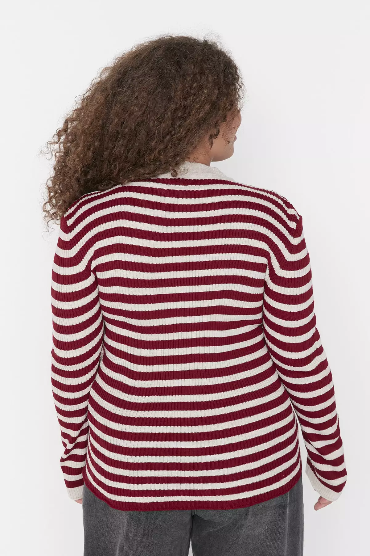 Plus Size Striped Crew Neck Knitwear Sweater