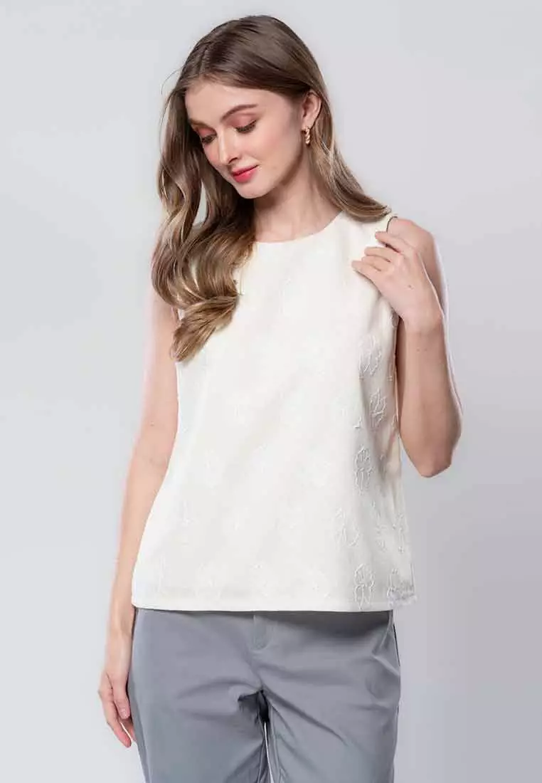 Elysia Rue Floral Embroidered Sleeveless Top