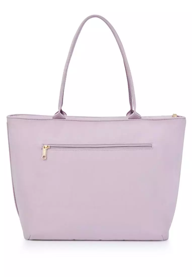 Purple leather top tote bag