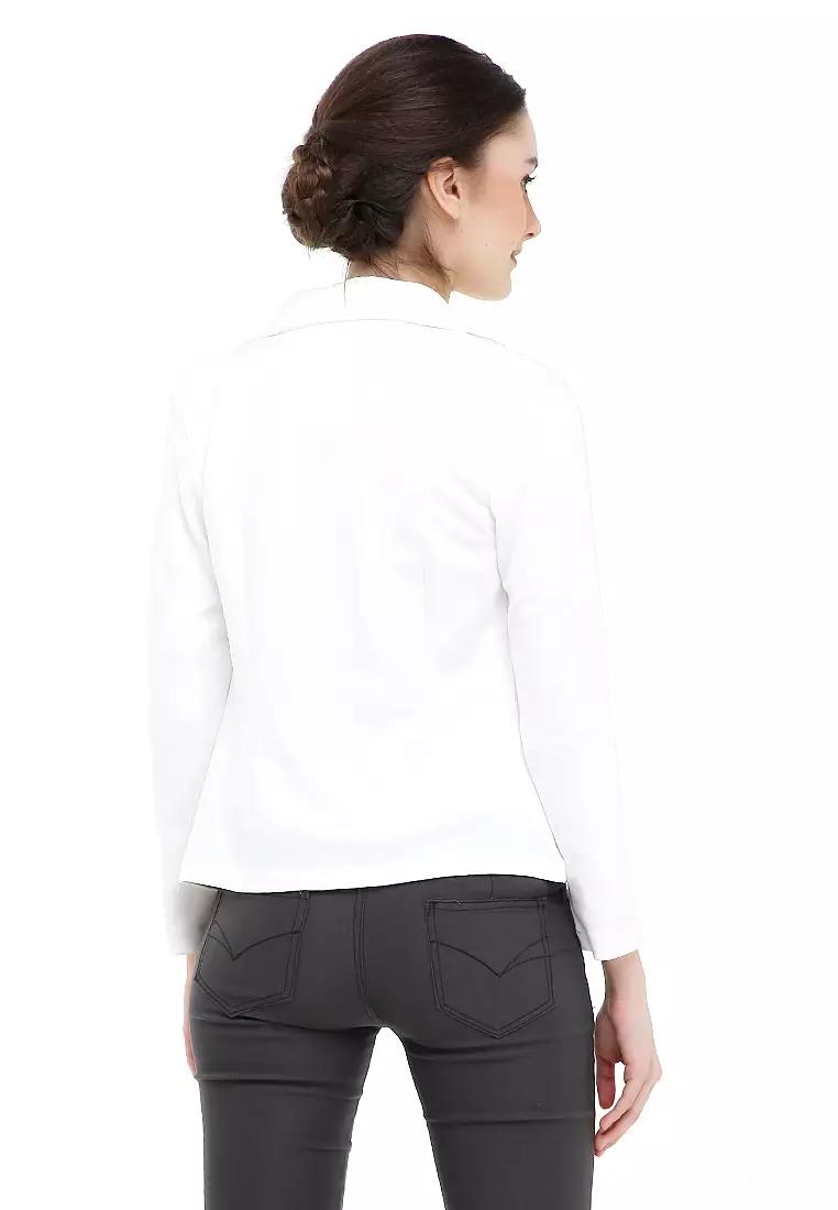 Qemsya Blazer Wanita Slim Fit Plain Suit Formal Longsleeve Material Scuba ORIGINAL - White