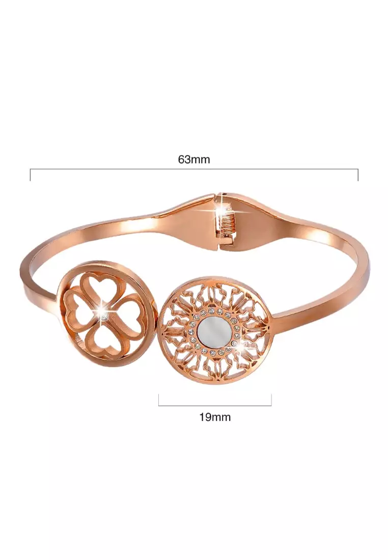 Artistic Floral Hinged Bangle-Rose Gold/Clear