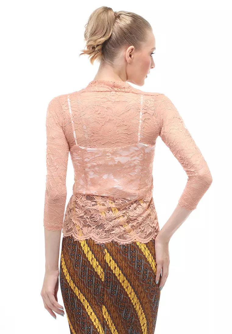 Hara Kebaya Seri 2 Motif Brokat Long Sleeves Atasan Wanita Transparan Premium Quality - Skin