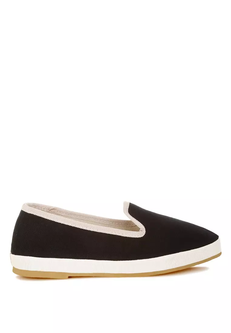 Buy London Rag Round Toe Canvas Loafers In Black Online | ZALORA Malaysia