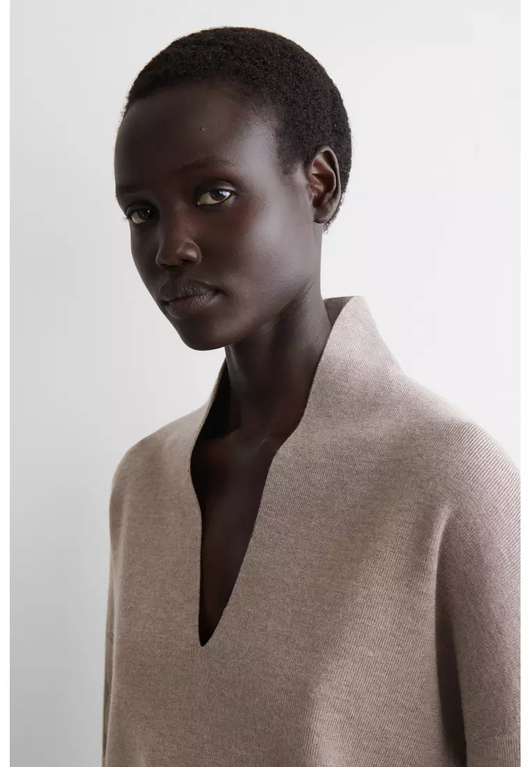 DRAPED MERINO WOOL V-NECK JUMPER