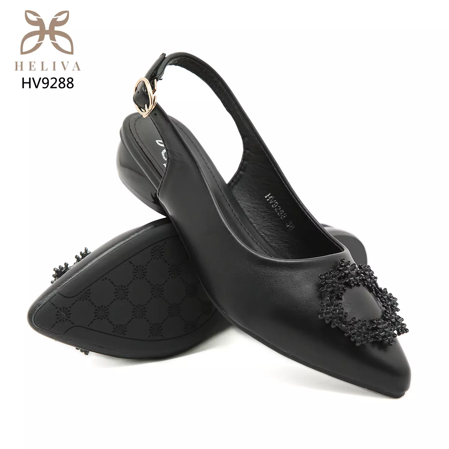 Heliva Rebecca Mules Shoes Sling Back  Frame Metal  Flower Sol 3cm HV9288