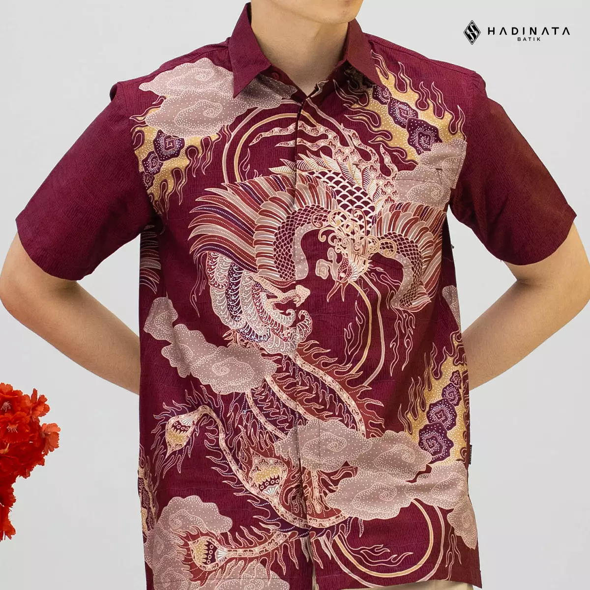 Hadinata Batik Premium Kemeja Batik Pria Lengan Pendek Superfine Bhawana Maroon