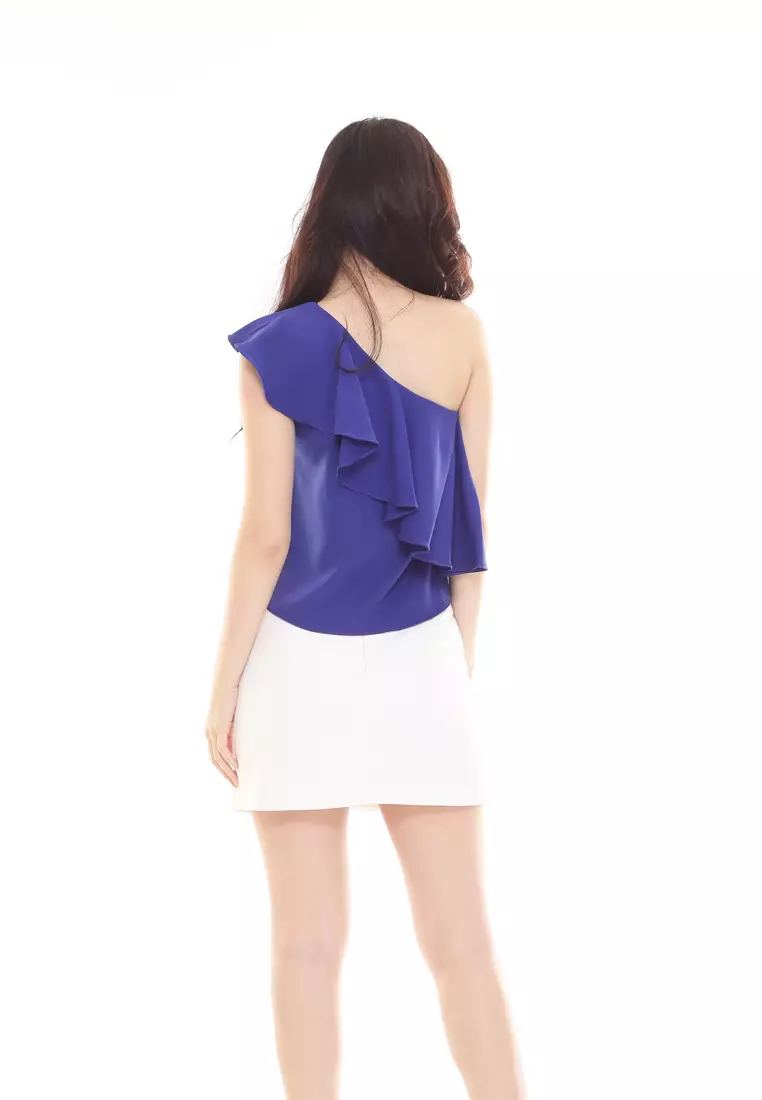 Ella Ruffle Sleeves Top in Royal Blue