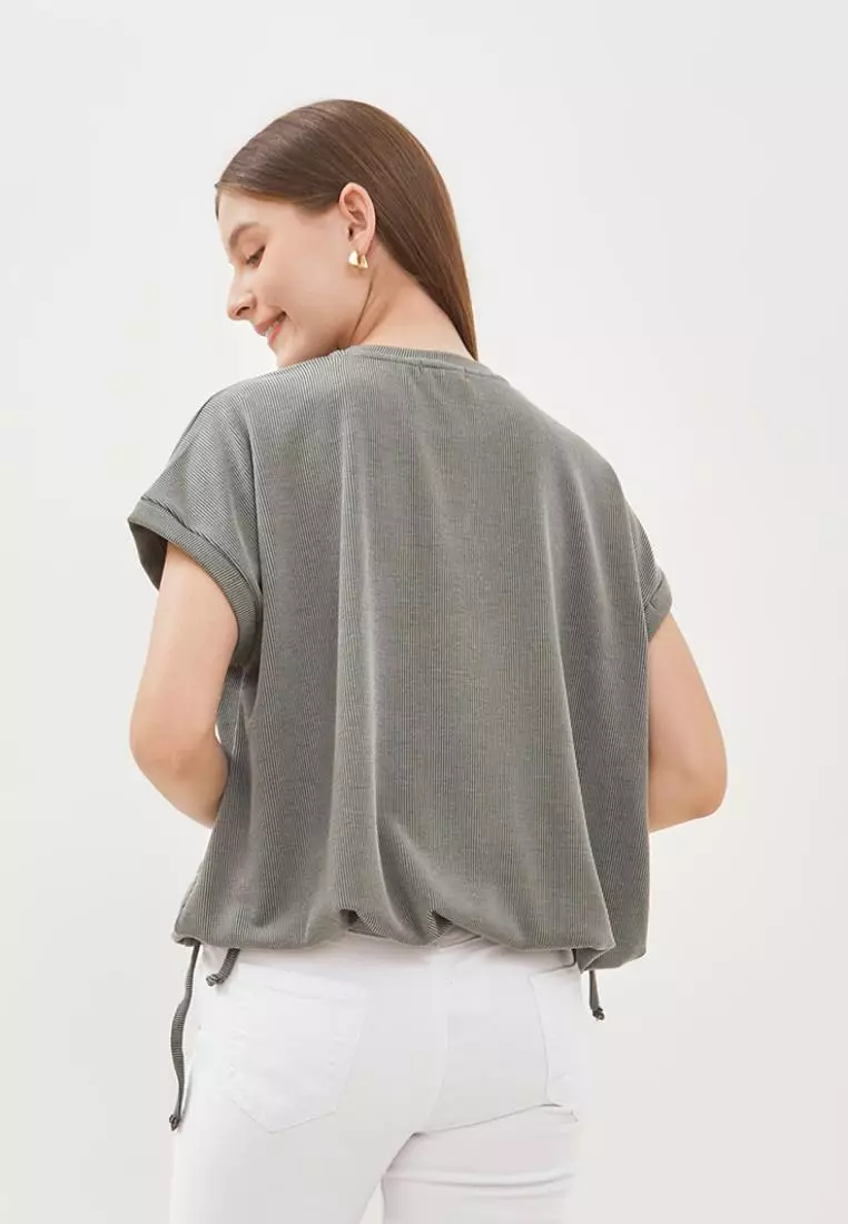 Jual Graphis GRAPHIS Ribbed V-neck Drawstring Top Green Original 2025 ...