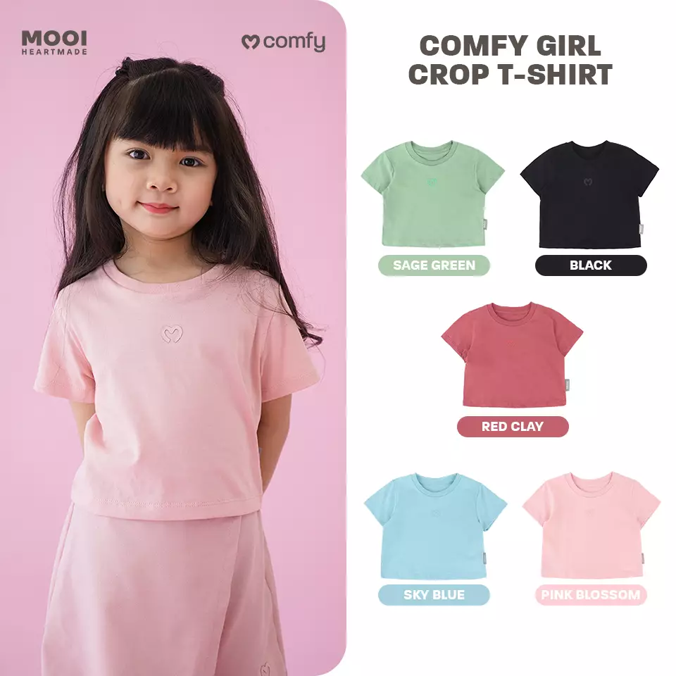 Mooi Kaos Anak Perempuan Comfy Girls Crop T-shirt - Sage Green