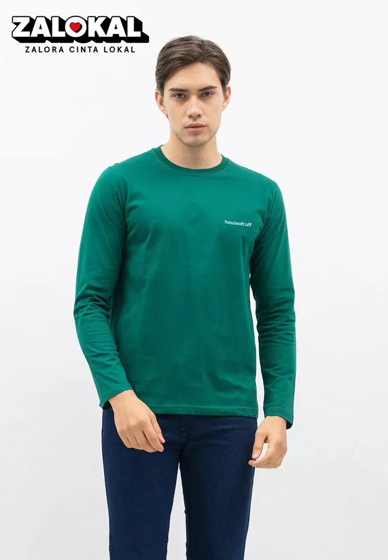 Houseofcuff Kaos Cotton Combed Lengan Panjang Pria Hijau Botol