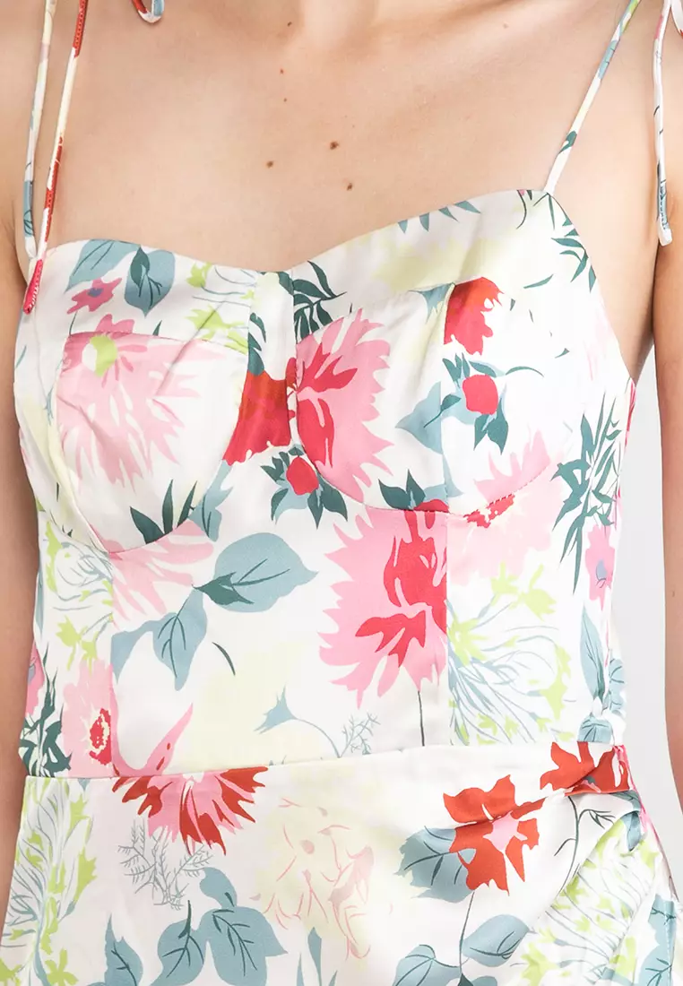 Thigh Slit Floral Print Midi Dress