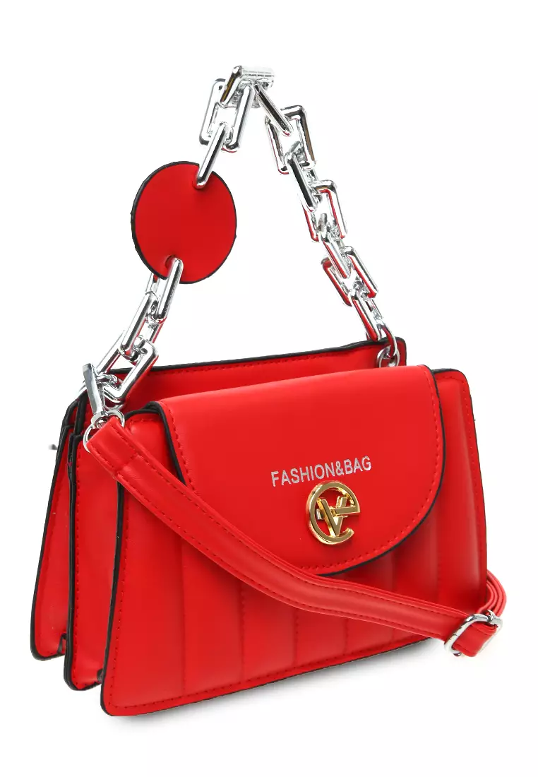 Slingbags Elegant Detail Kancing Snap Design Stylish - Merah