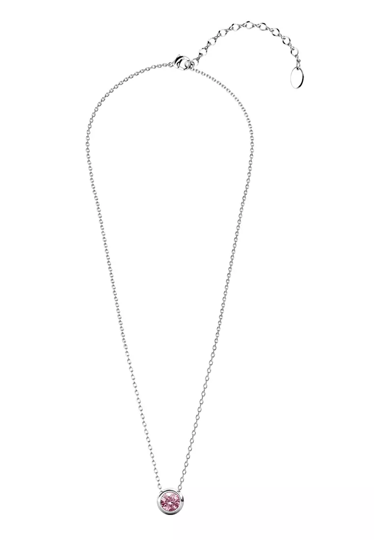 Birth Stone Moon Pendant October Pink Tourmaline - Kalung Crystal Swarovski by Her Jewellery