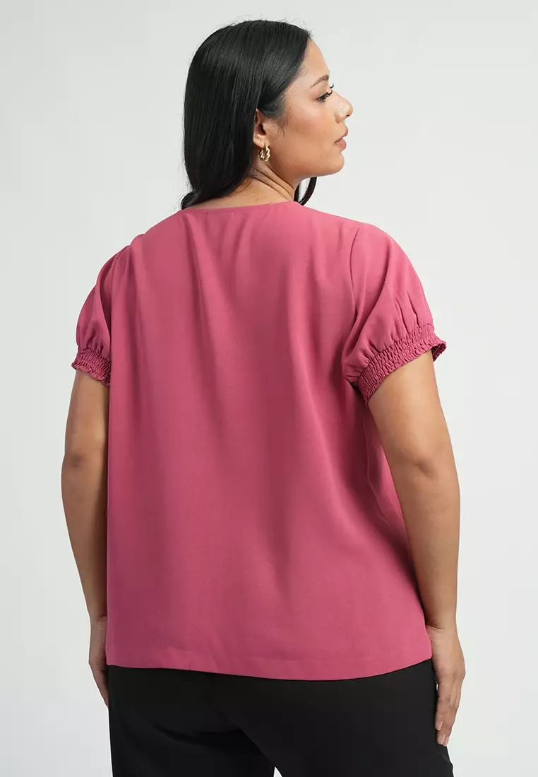 Milly Plus Size Sherina Smocked Sleeve Button-down Blouse