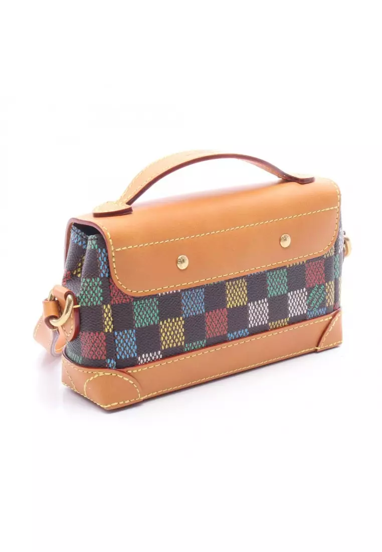 Pre-Loved Louis Vuitton steamer East-West Wearable wallet Shoulder bag PVC leather Dark brown multicolor