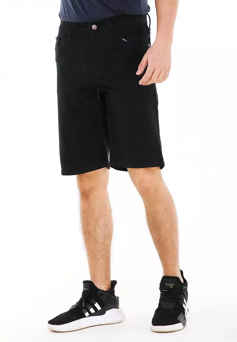 Rishham Celana Pendek Denim Pria Casual Short Pants Material Jeans ORIGINAL - Black