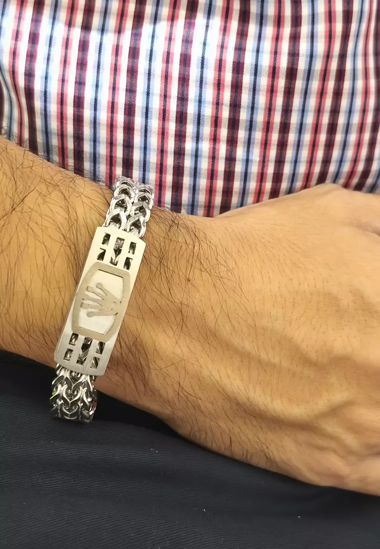 Aksesoris Gelang Pria Crown Center Stainless Steel Men's Bracelet Silver