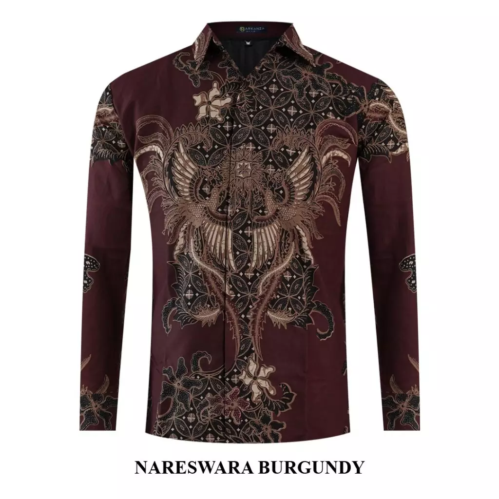 Kemeja Batik ARKANZA Motif Nareswara Burgundy Lengan Panjang Lapis Furing Slimfit Katun Premium