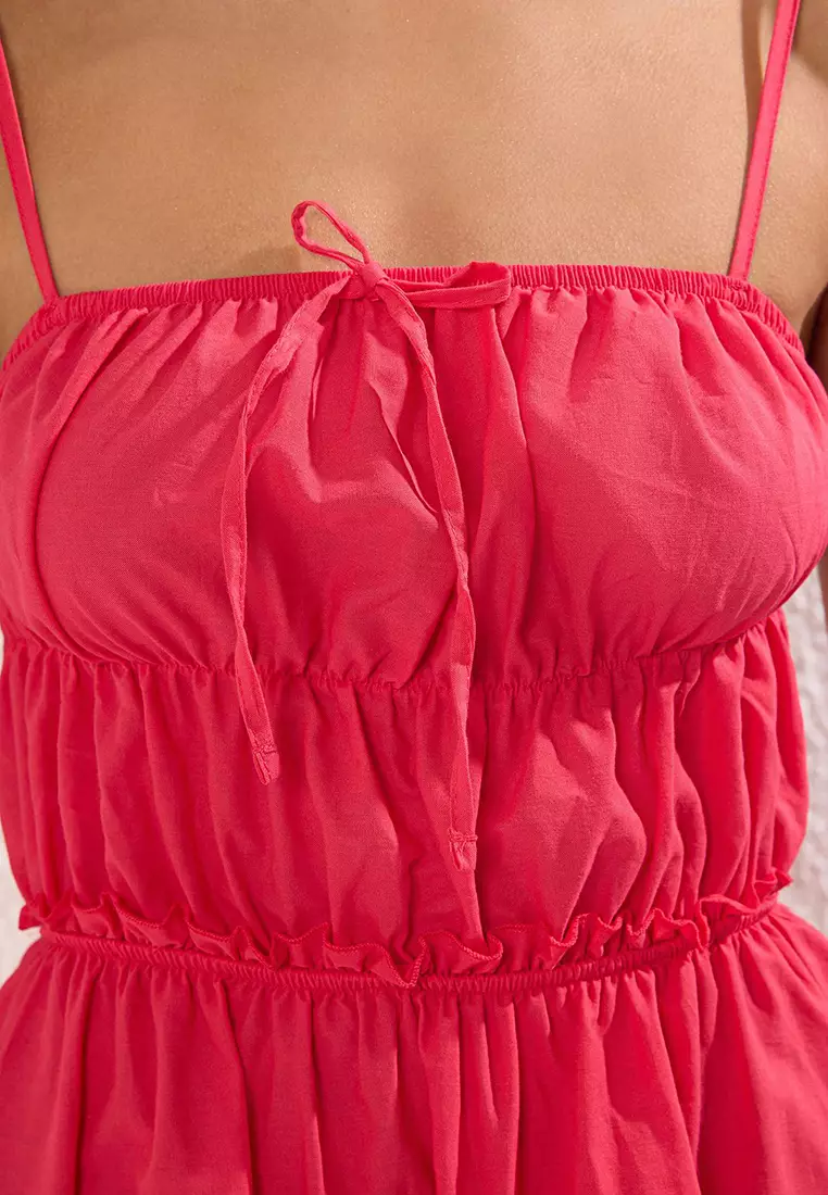 Pink Woven Short 100% Cotton Beach Dress TBESS25EL00120