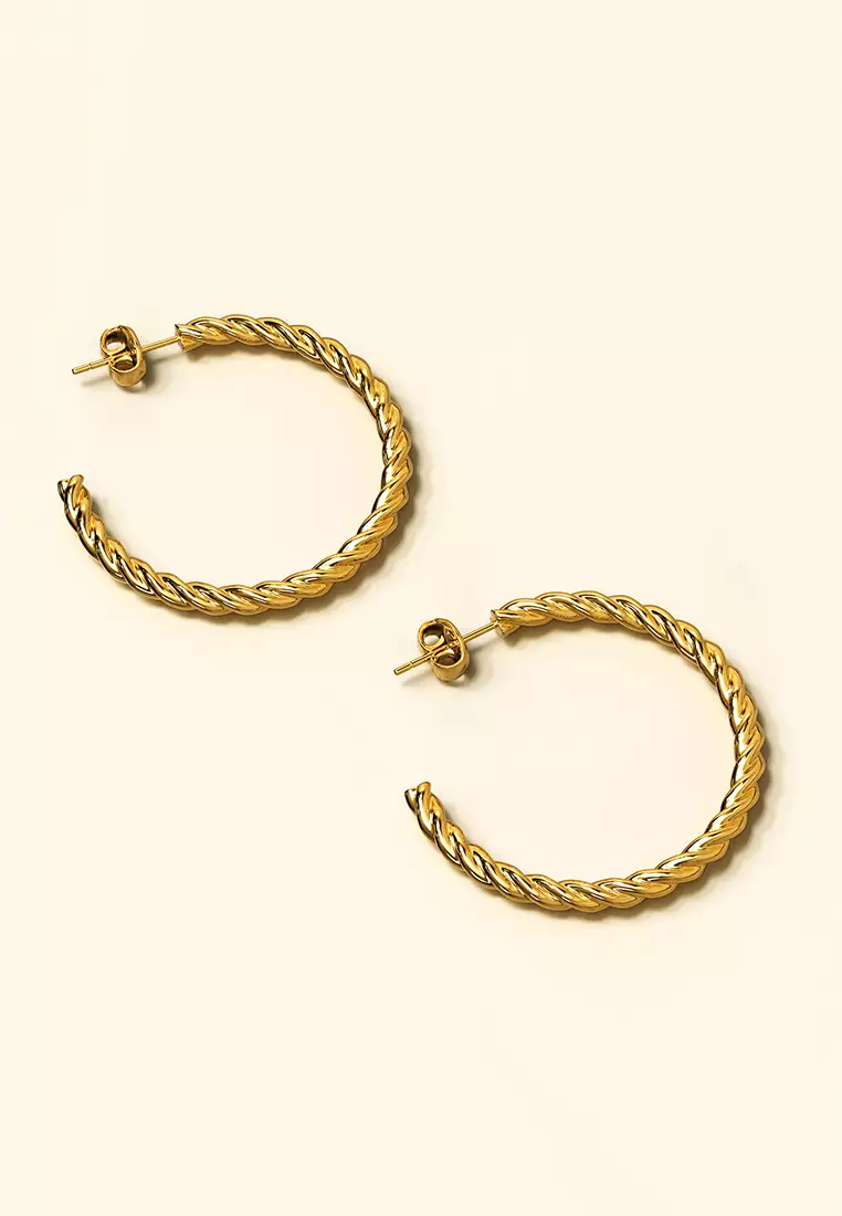 Twisted Braid C-Hoop Gold Layered Earrings 38mm