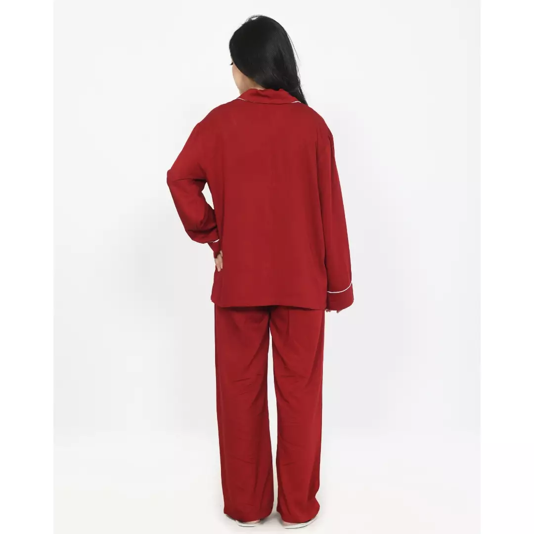 Piyama Serena Set MERAH - Setelan Baju Tidur Lengan Panjang Wanita Katun