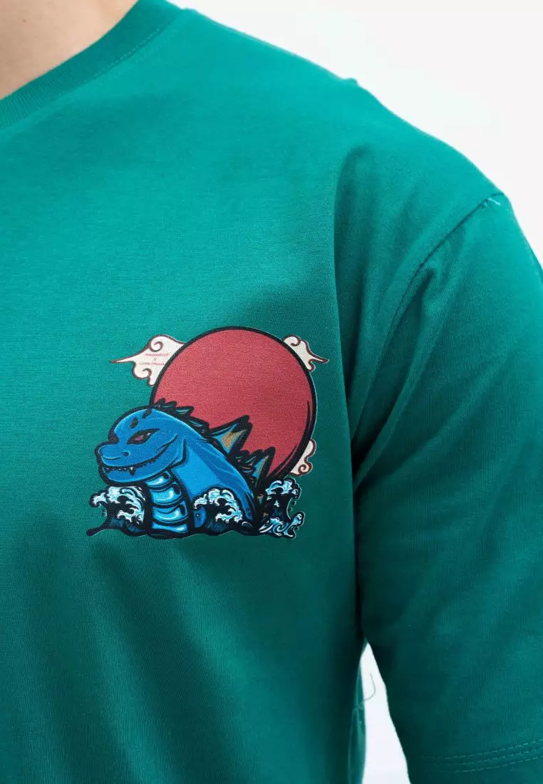 Houseofcuff T-shirt Kaos Motif Dino Japan Pendek Turquoise Size S-4XL