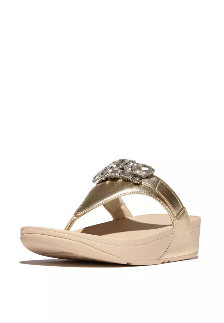 LULU Women's Jewel-Deluxe Metallic-Leather Toe-Post Sandals - Platino (HT8-675)