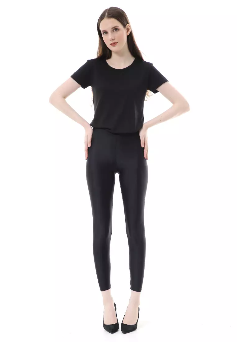 Kavita Celana Legging Bawahan Wanita Motif Polos Relaxed Fit High Quality - Hitam