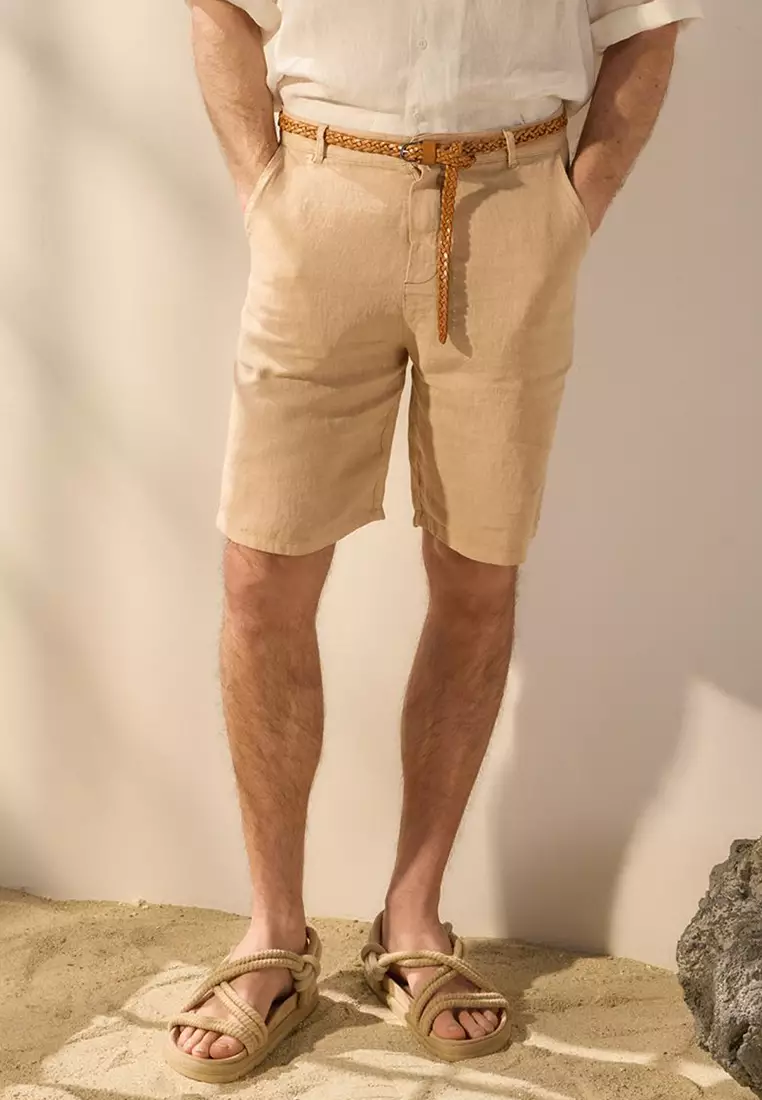 Mink Limited Edition 100% Linen Regular Fit Shorts&Bermudas Tmnss25Sr00049