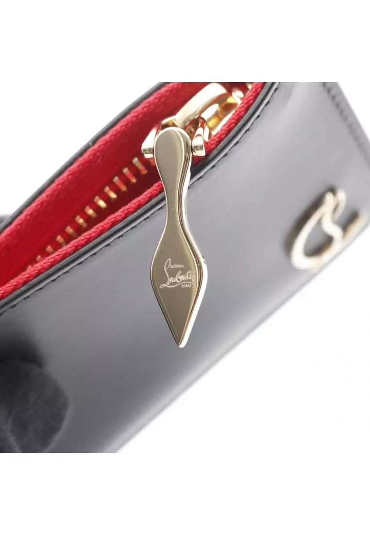 Pre-Loved CHRISTIAN LOUBOUTIN LOUBI54 ZIPPED CARD HOLDER Ruby 54 card case leather black