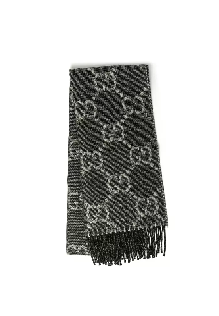 Gg Jacquard Pattern Knit With Tassels Scarf