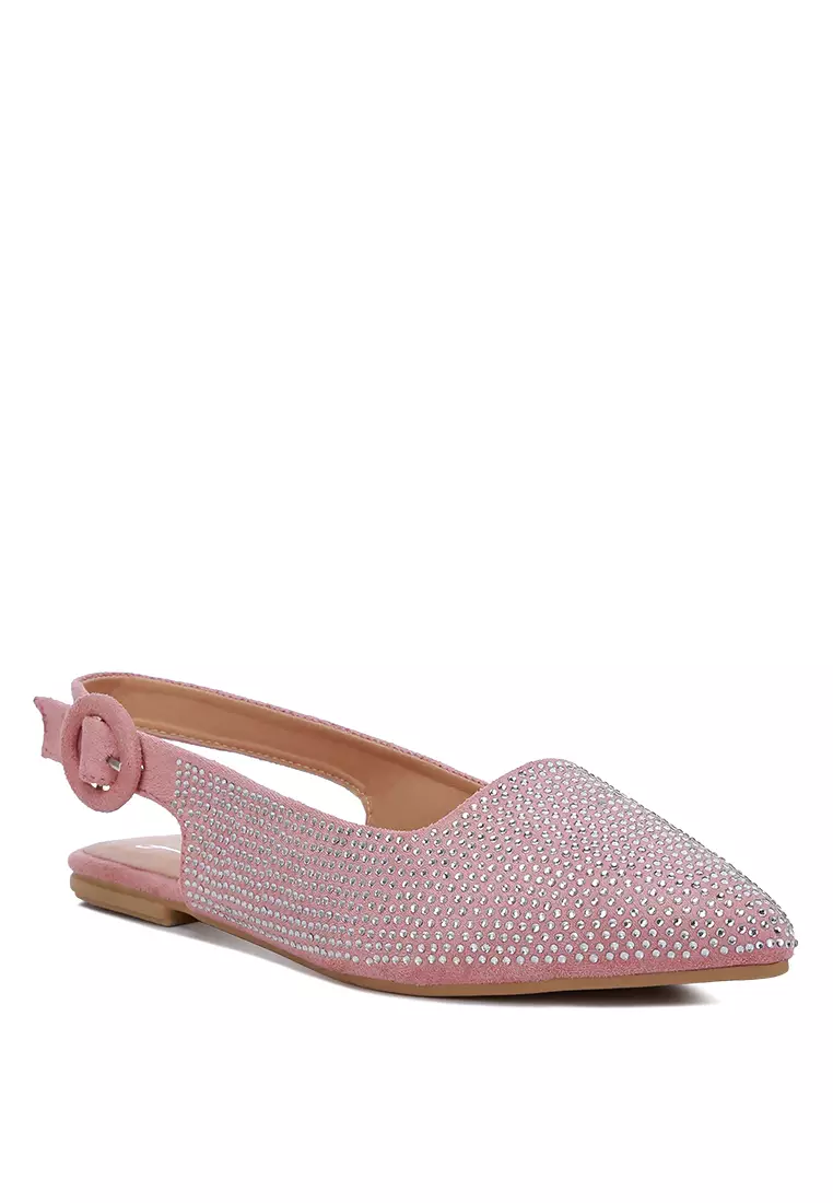 Bagal Slingback Berlian Imitasi Merah Muda