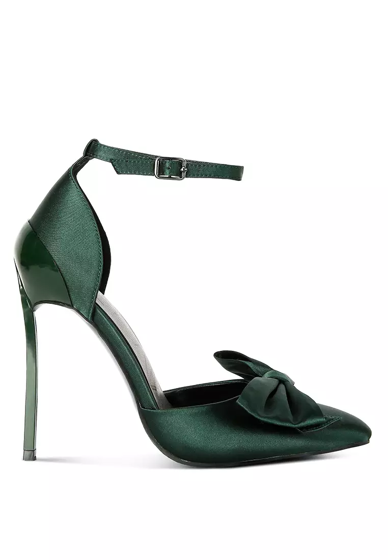 Discount on London Rag  shoes - SKU: Green High Heeled Satin Bow Sandals