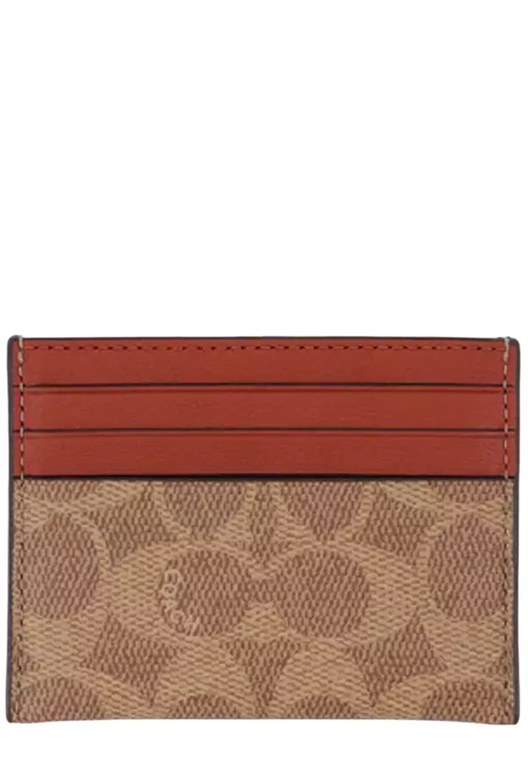 Card Case In Signature Canvas - Tan/ Rust 936