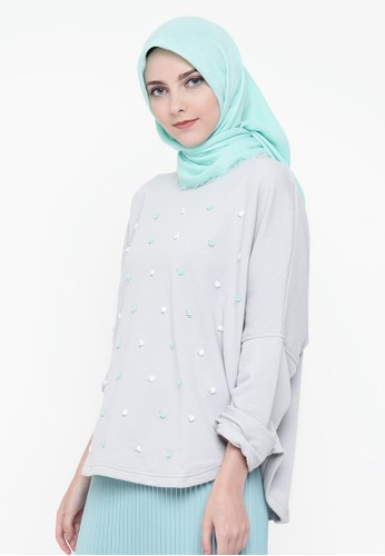 Laiqa Rosaline Embroidery Top Soft Grey